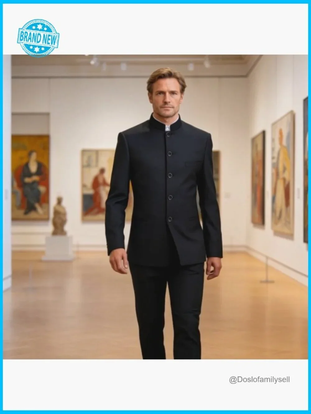 Men's Slim Fit Suit Set Classic Stand Collar Blazer Pant Wedding Formal